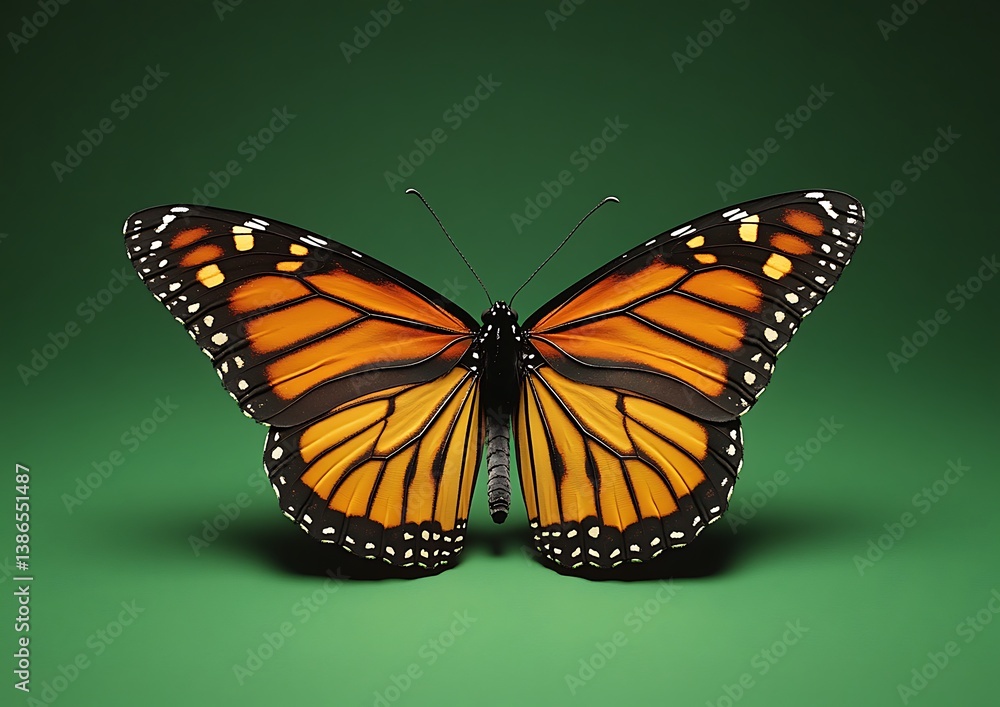 Fototapeta premium Monarch Butterfly, Studio Shot, Green Background