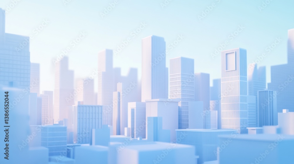 Minimalist 3D Rendered Cityscape with Modern Architecture and Soft Light Minimalist 3D Rendered Cityscape with Modern Architecture and Soft Light