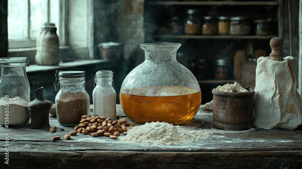 Fototapeta premium Rustic Kitchen Scene with Baking Ingredients