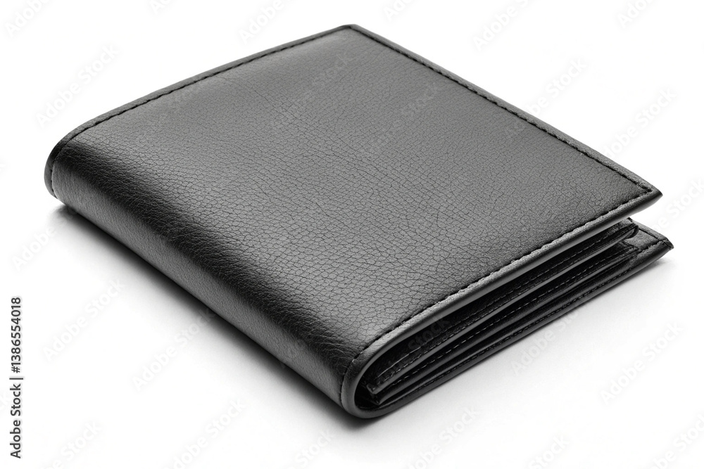 Classic black leather wallet fully opened on clean white background Classic black leather wallet fully opened on clean white background