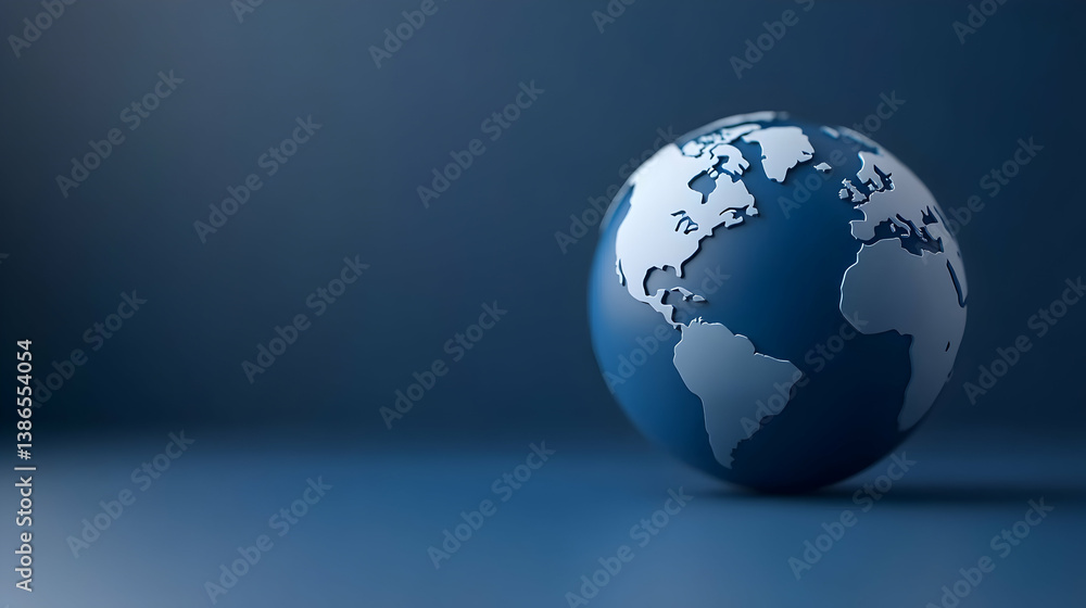 Blue 3D Rendered Earth Globe on Dark Blue Background Blue 3D Rendered Earth Globe on Dark Blue Background