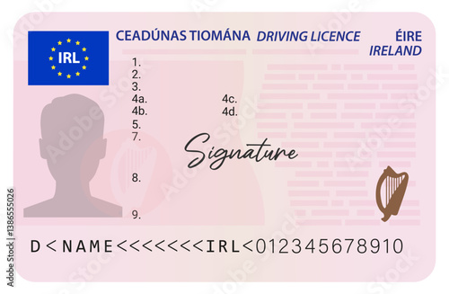 Driving licence in Ireland isolated on white background. Person driver license.