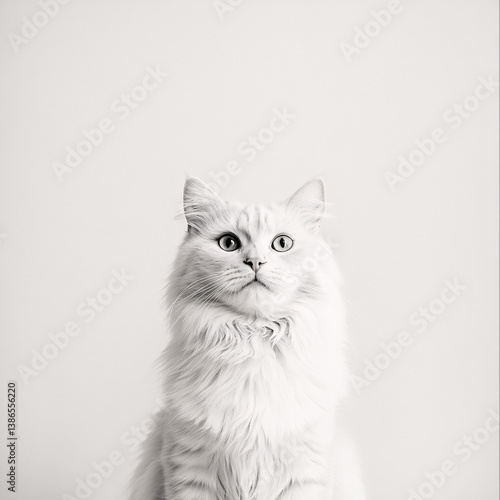 Wallpaper Mural Elegant fluffy white cat portrait on a light background, domestic feline Torontodigital.ca