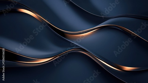 Abstract dark navy and gold wavy surface background