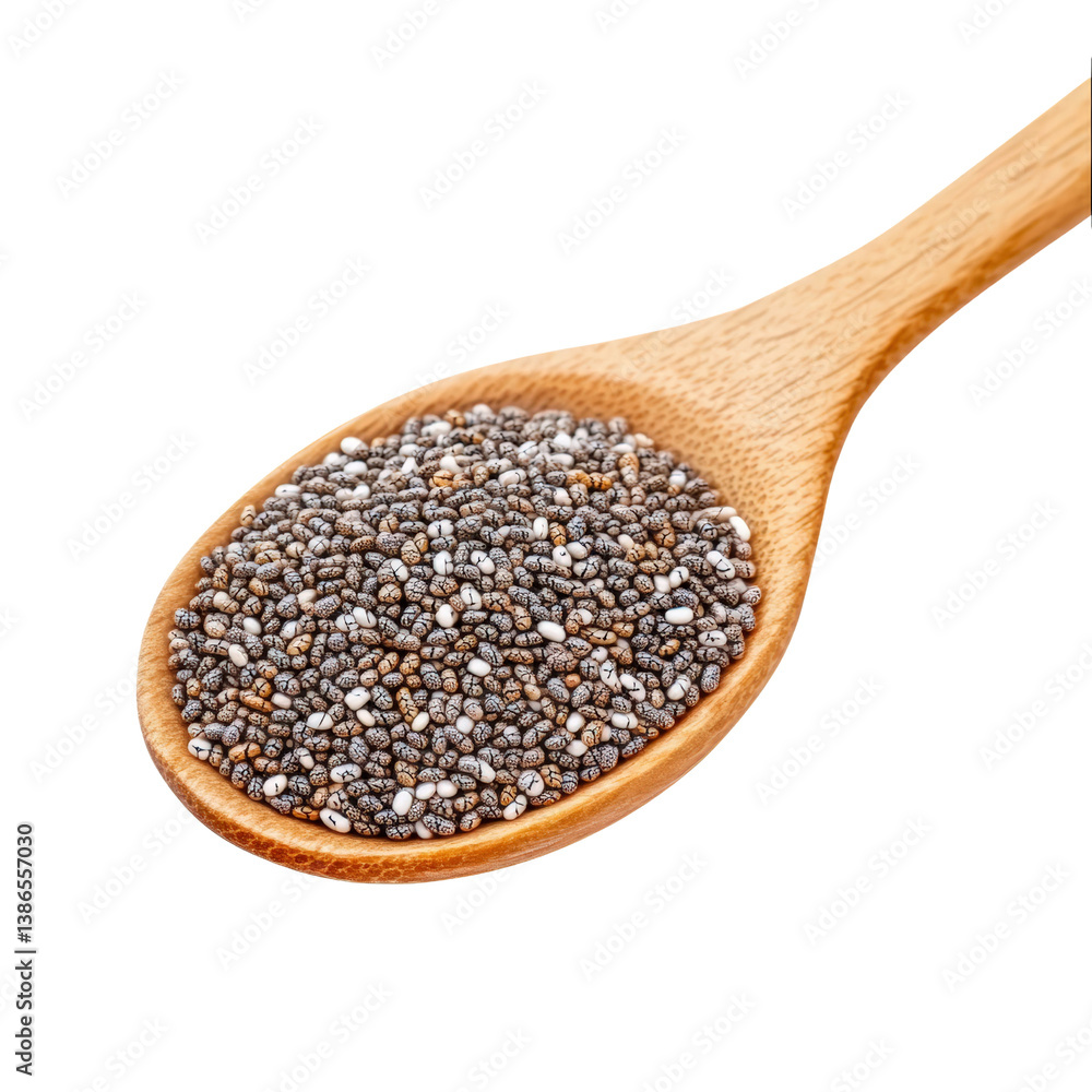 custom made wallpaper toronto digitalWooden spoon filled with nutritious chia seeds representing healthy eating and culinary uses in the kitchen isolated on transparent background..