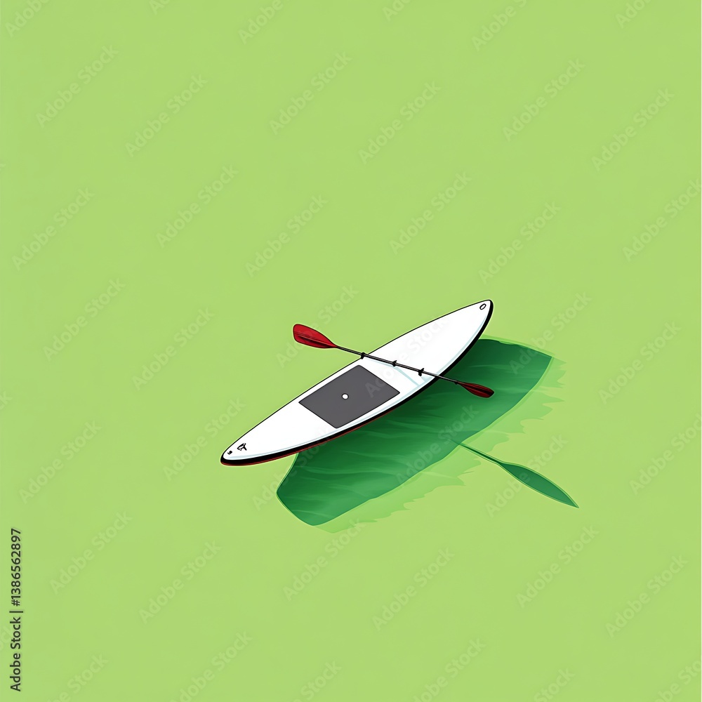 Paddleboard Floating on Water with green Backdrop Paddleboard Floating on Water with green Backdrop
