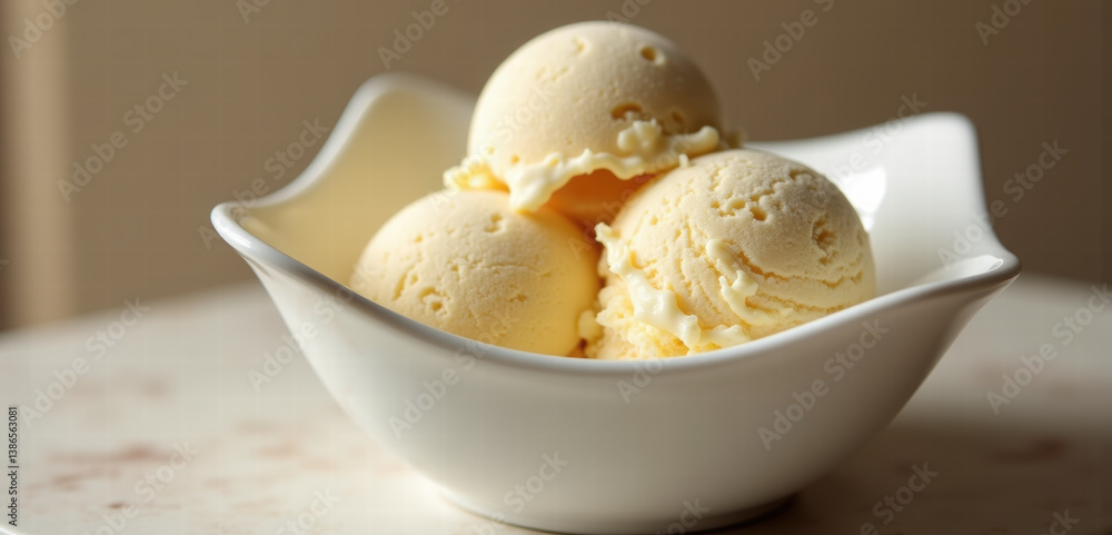 Creamy vanilla ice cream scoops in a white bowl, perfect for summer treats, desserts, and food-related projects. Creamy vanilla ice cream scoops in a white bowl, perfect for summer treats, desserts, and food-related projects.
