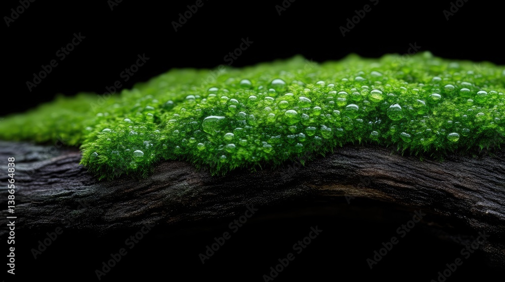 Fototapeta premium Moss covered log with water droplets