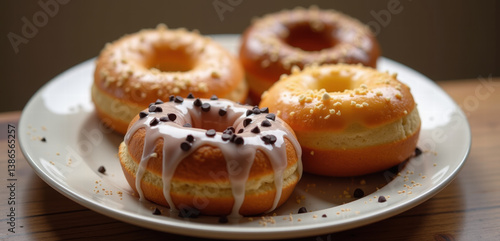 Wallpaper Mural A tempting assortment of gourmet donuts on a plate, perfect for food blogs, cafes, and dessert menus. Indulge in sweet flavors and delightful presentations. Torontodigital.ca