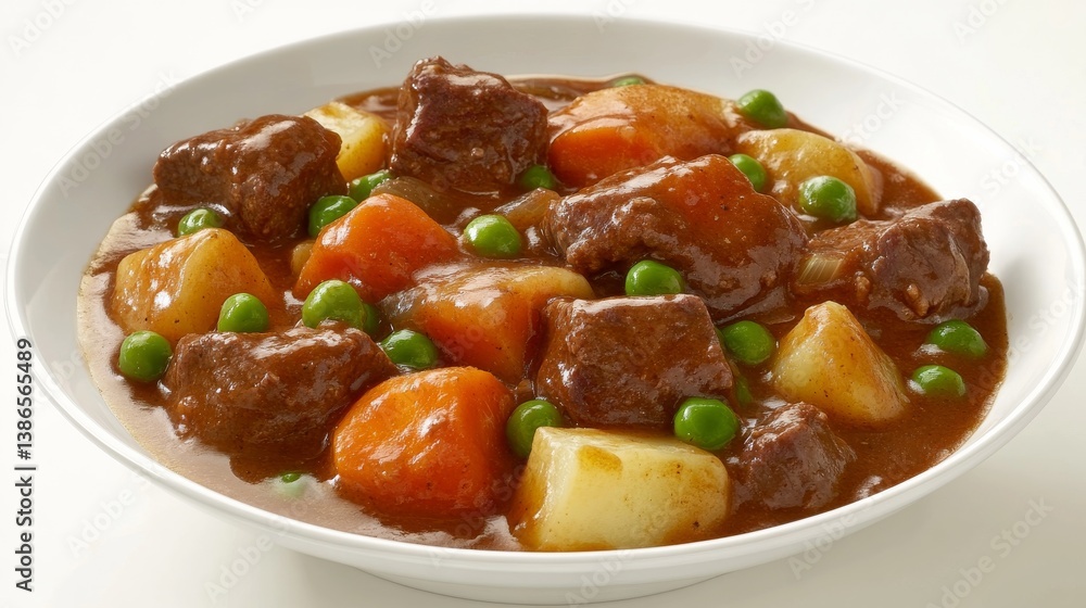 A hearty beef stew with carrots, potatoes, and peas. Featuring comfort and warmth A hearty beef stew with carrots, potatoes, and peas. Featuring comfort and warmth