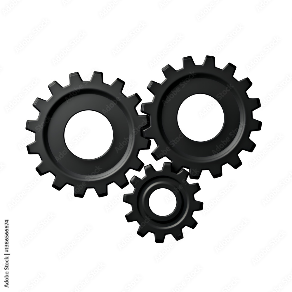 Black Gears Interlocking, Mechanism, Teamwork Concept, transparent background Black Gears Interlocking, Mechanism, Teamwork Concept, transparent background