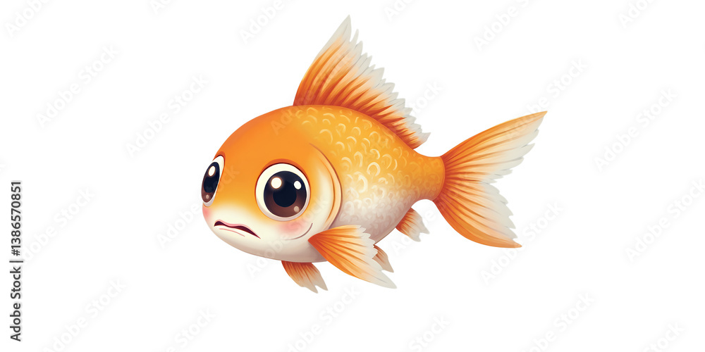 Fototapeta premium Cartoon Goldfish with Big Eyes, Transparent Background..