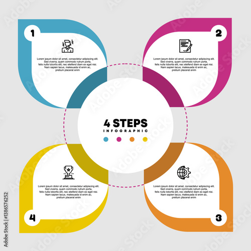 Circle chart infographic template with 4 options for presentations. Vector illustration Eps