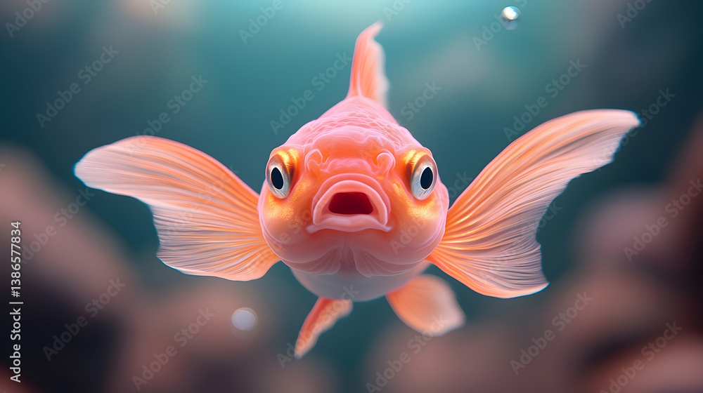 Closeup of an Orange Goldfish Swimming Underwater Closeup of an Orange Goldfish Swimming Underwater