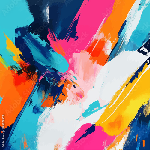 Abstract Canvas Painting, Vibrant Brushstrokes, Bold Color Palette