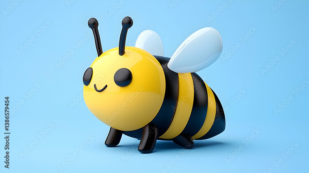 Obraz premium Cute Cartoon Bee on Blue Background