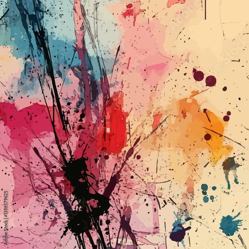 Abstract Expressionist Painting with Brushstrokes and Splatters