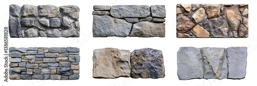 Various collection of stone wall isolated on transparent background
