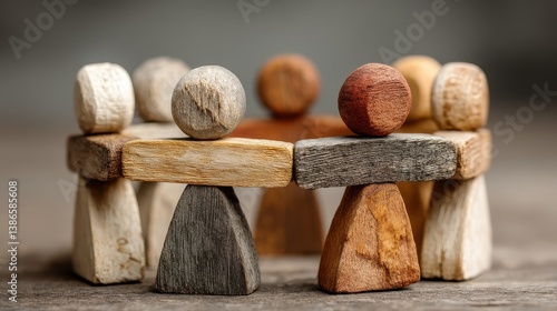 Wallpaper Mural Wooden Figurines Representing Unity and Cooperation in Circle Torontodigital.ca