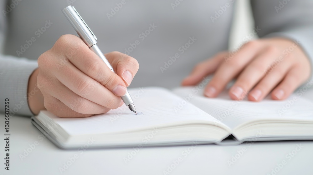 Close-up of hands writing in a notebook Close-up of hands writing in a notebook