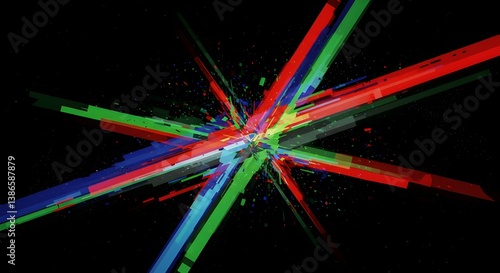 Generative AI, Split RGB channel data streams intersecting, color separation effect with hints of digital noise. Background image.