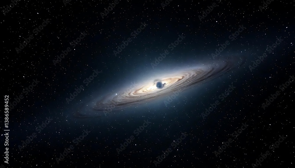 Distant spiral galaxy with a central black hole, cosmic swirl of light Distant spiral galaxy with a central black hole, cosmic swirl of light