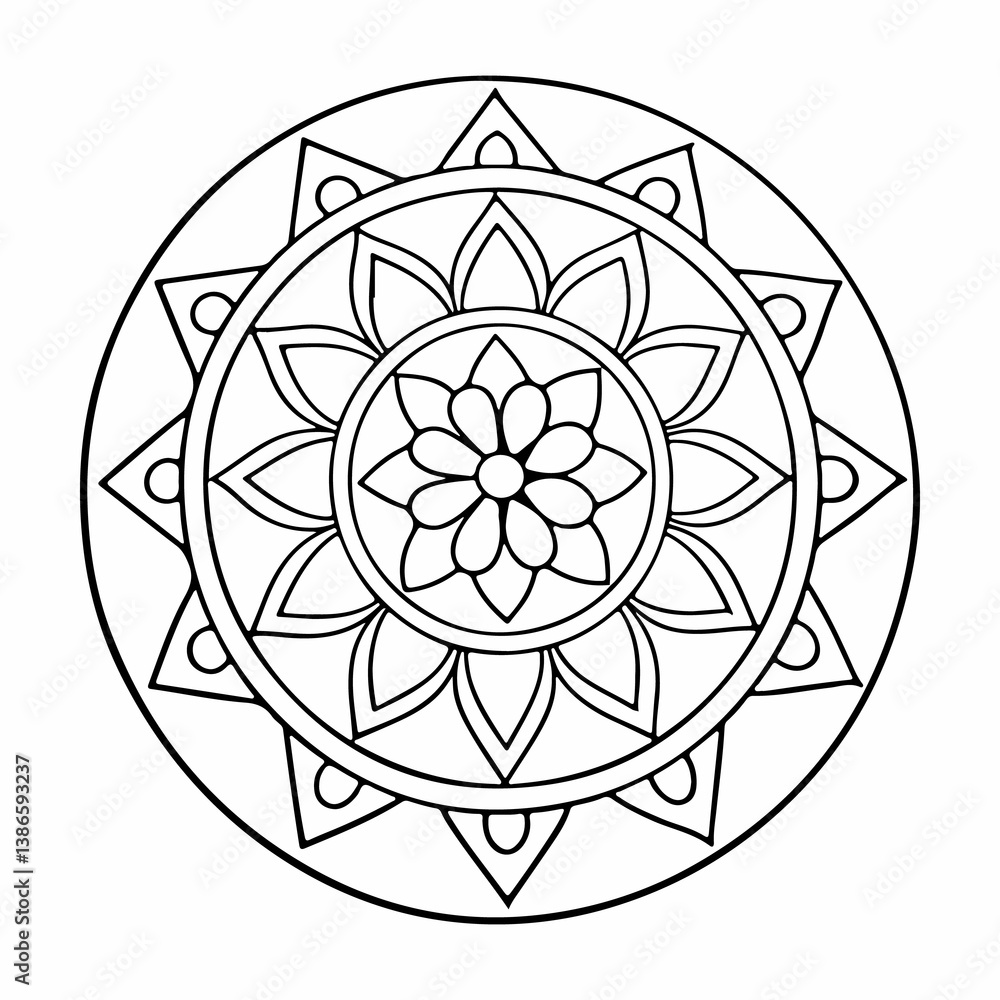 The black and white designs are based on geometric mandalas, an abstract ornamental style with radial symmetry. The black and white designs are based on geometric mandalas, an abstract ornamental style with radial symmetry.