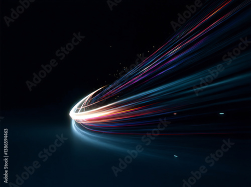 Ethereal Comet Trail with Blazing Light Effect, Illustrating High-Speed Concept, Fast Car, and Dynamic Motion on Dark Background
