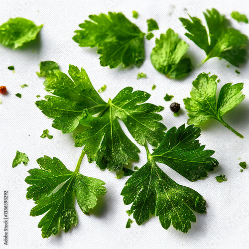 Wallpaper Mural High-Quality, Fresh Parsley Leaves with Lush Texture and Natural Hue on Crisp White Background with Clean Edge and Isolated Transparency for Digital Use Torontodigital.ca