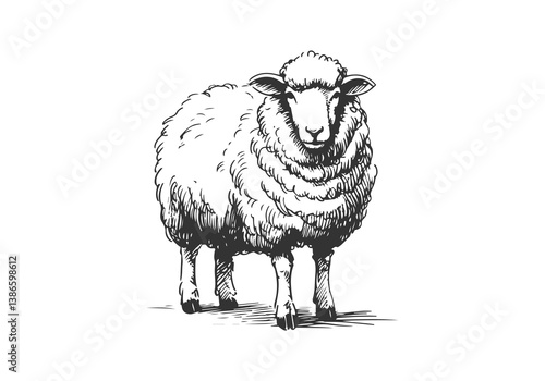 Merino Sheep hand drawn sketch vector illustration