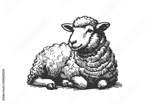 Merino Sheep hand drawn sketch vector illustration