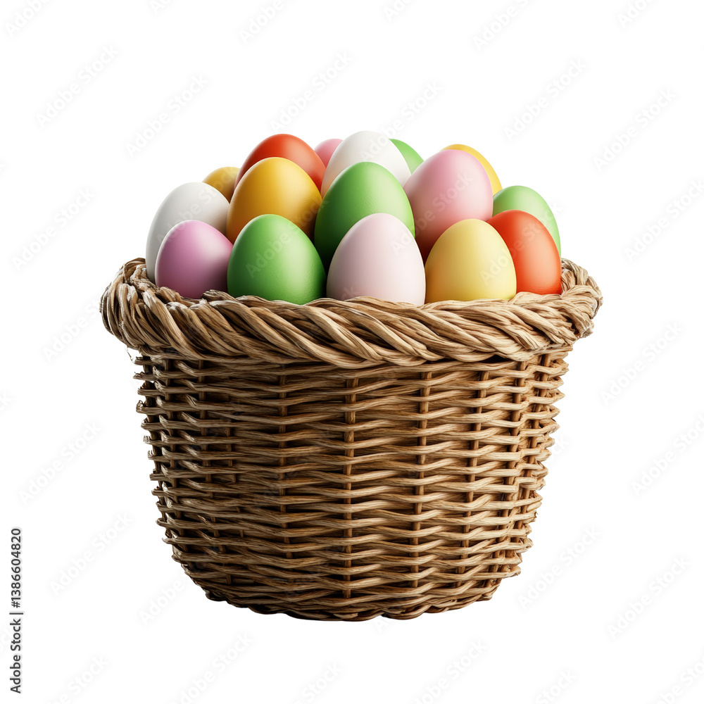 A beautifully arranged basket filled with fresh eggs nestled amongst straw for a rustic and natural culinary presentation isolated on transparent background.. A beautifully arranged basket filled with fresh eggs nestled amongst straw for a rustic and natural culinary presentation isolated on transparent background..