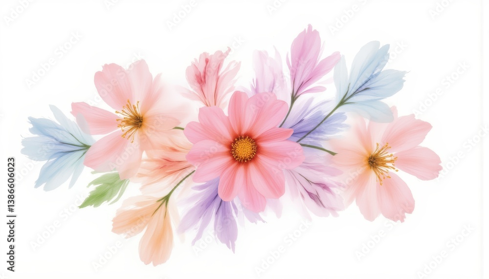 Delicate Arrangement of Soft Pastel Flowers in Beautiful Artistic Composition for Design Use Delicate Arrangement of Soft Pastel Flowers in Beautiful Artistic Composition for Design Use