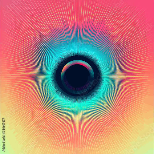 Abstract Colorful Eye-Like Design with Radial Lines