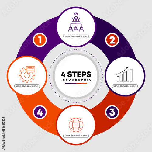 Circle chart infographic template with 4 options for presentations. Vector illustration Eps