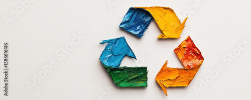A colorful depiction of the recycling symbol, emphasizing sustainability and environmental awareness through vibrant paint strokes.