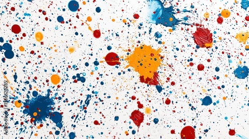 Vibrant Splattered Paint Art on White Background in Realistic Photography Style, Perfect for Creative Projects