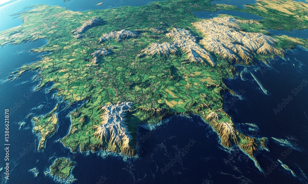 Aerial view of Scotland's highlands, showcasing diverse terrain and coastline, ideal for travel brochures Aerial view of Scotland's highlands, showcasing diverse terrain and coastline, ideal for travel brochures