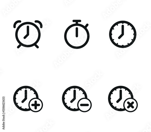 Deadline clock icon collection. Set of stopwatch, time, clock icons