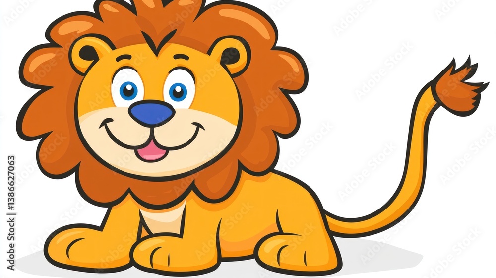 Obraz premium Cute cartoon lion cub. Friendly, smiling, and playful