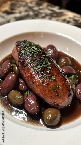 Duck Dish, Restaurant Dinner, Closeup photo