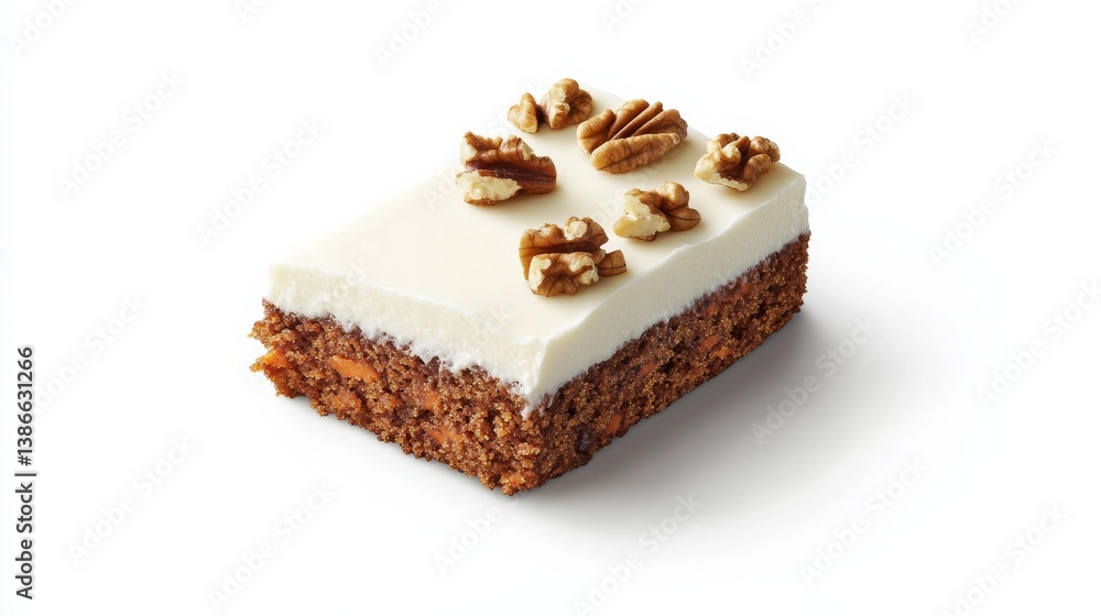 A slice of freshly baked carrot cake with cream cheese frosting. Featuring sweetness and indulgence A slice of freshly baked carrot cake with cream cheese frosting. Featuring sweetness and indulgence