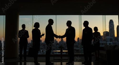 Business People Greeting in Hotel Lobby