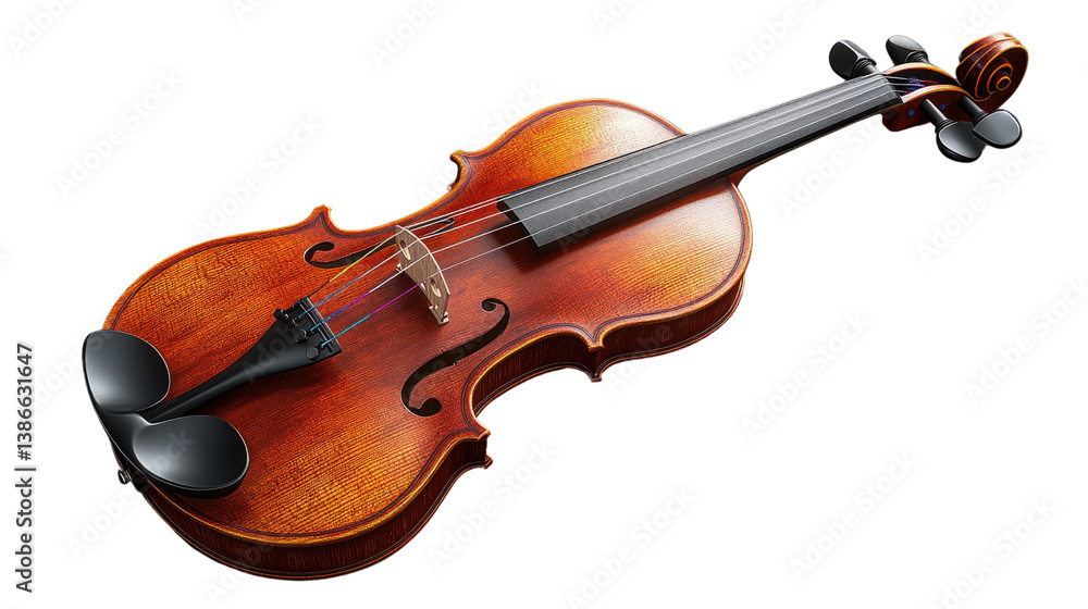 Fototapeta premium Vintage Violin's Artistic Whispers: This image showcases an exquisite vintage violin, poised to sing its soulful tune. From the wood grain to the bridge.