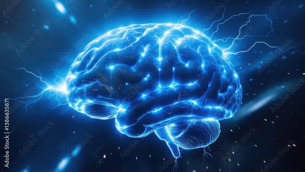 Visually Intense Digital Illustration of a Glowing Human Brain, Representing Cognitive Energy. Visually Intense Digital Illustration of a Glowing Human Brain, Representing Cognitive Energy.