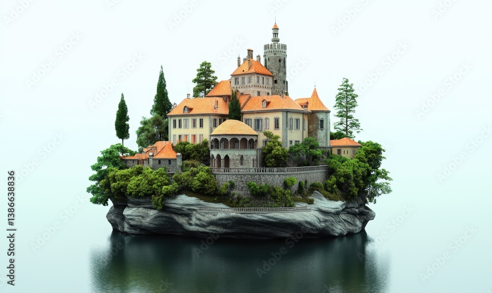 Island castle, scenic lake, fairytale architecture, tranquil setting, tourism Island castle, scenic lake, fairytale architecture, tranquil setting, tourism