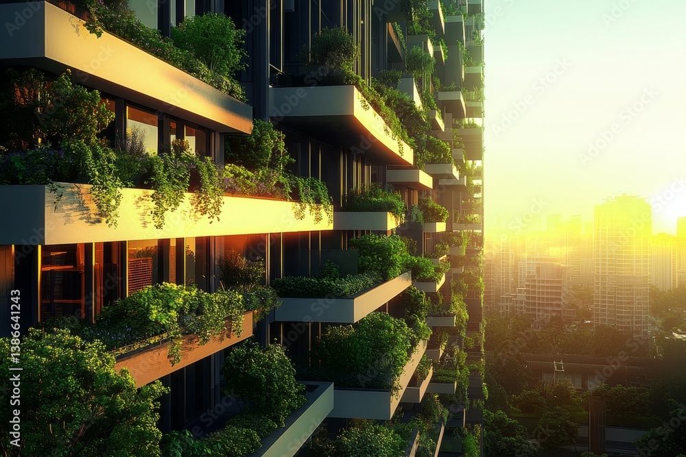 Modern residential city district featuring green architecture. Modern residential city district featuring green architecture.