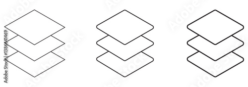 Layers icon set. multiple fabric material levels vector symbol. 3 fiber layers sign in black filled and outlined style.