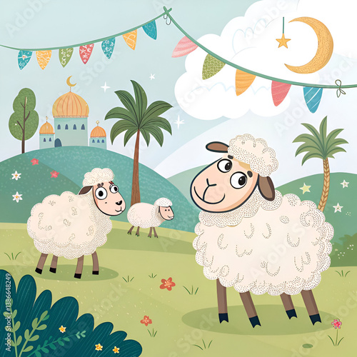 Eid ul Adha celebration with cards sheeps