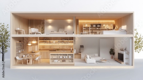 Modern Minimalist Home Interior Cross Section Light Wood Design